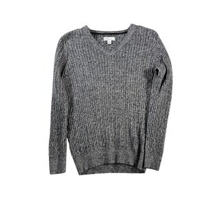 Kim Rogers Womens Gray Marled Ribbed V-Neck Cotton Knit Sweater Size Small